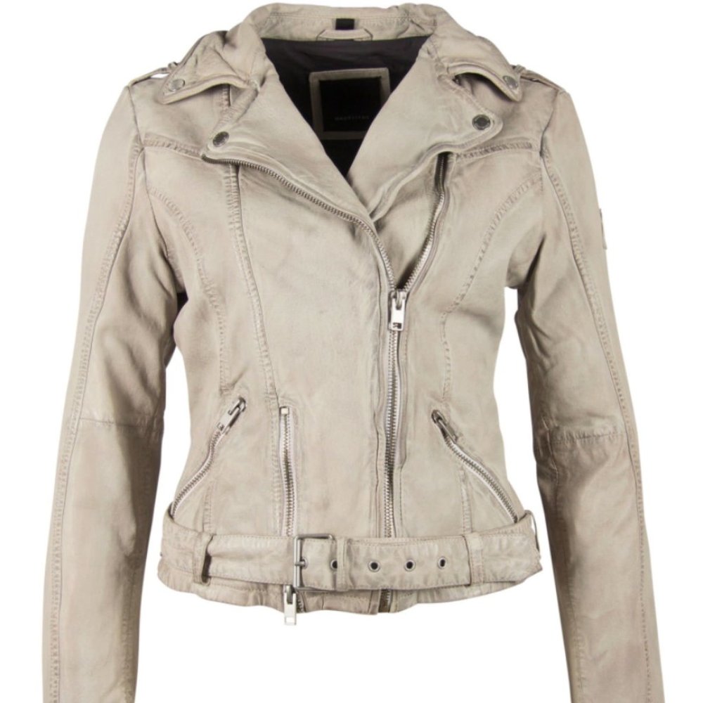 Free People Mauritius Leather Moto Jacket, NWT, Stone Color, Size S, Regular Fit
